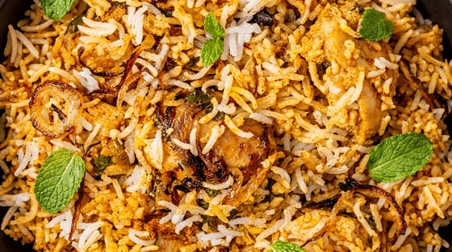 Hyderabadi Boneless Chicken Dum Biryani.